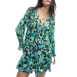 Topshop Green and Black Patterned Blouse